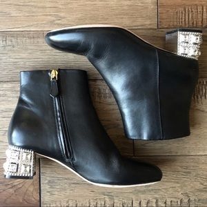 MIU MIU black leather ankle boot rhinestones 36 6